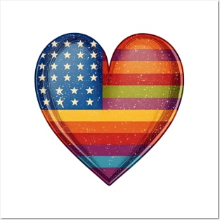 American Pride Flag Heart - Rainbow Colored Stars and Stripes Heart - LGBTQIA Posters and Art